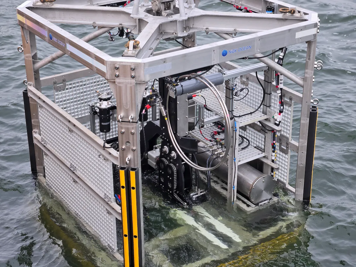 Wassoc Cone Penetration Test integrated onto client's subsea lander being deployed in water for test