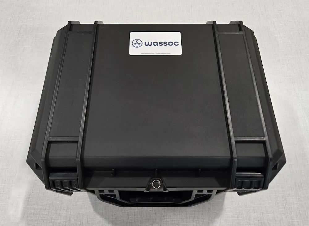 Industrial, weather-proof hard case containing Autonomous Recording Camera, Subsea LED Light, and accessories