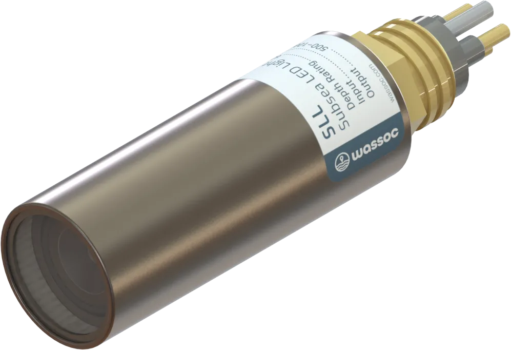 Wassoc's Subsea LED Light showing compact titanium housing and sapphire viewport