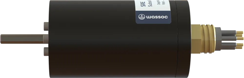 Side view of Wassoc's Subsea Rotarty Encoder with SubConn Connector