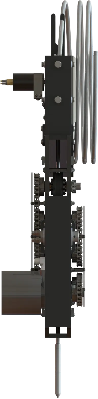 side view of Wassoc's Cone Penetration Test, showing high friction rollers, subsea hydraulic motors and gear chain